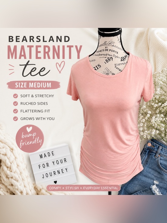 Bearsland Tops - Bearsland Maternity Size Medium Pink Ruched Side Short Sleeve